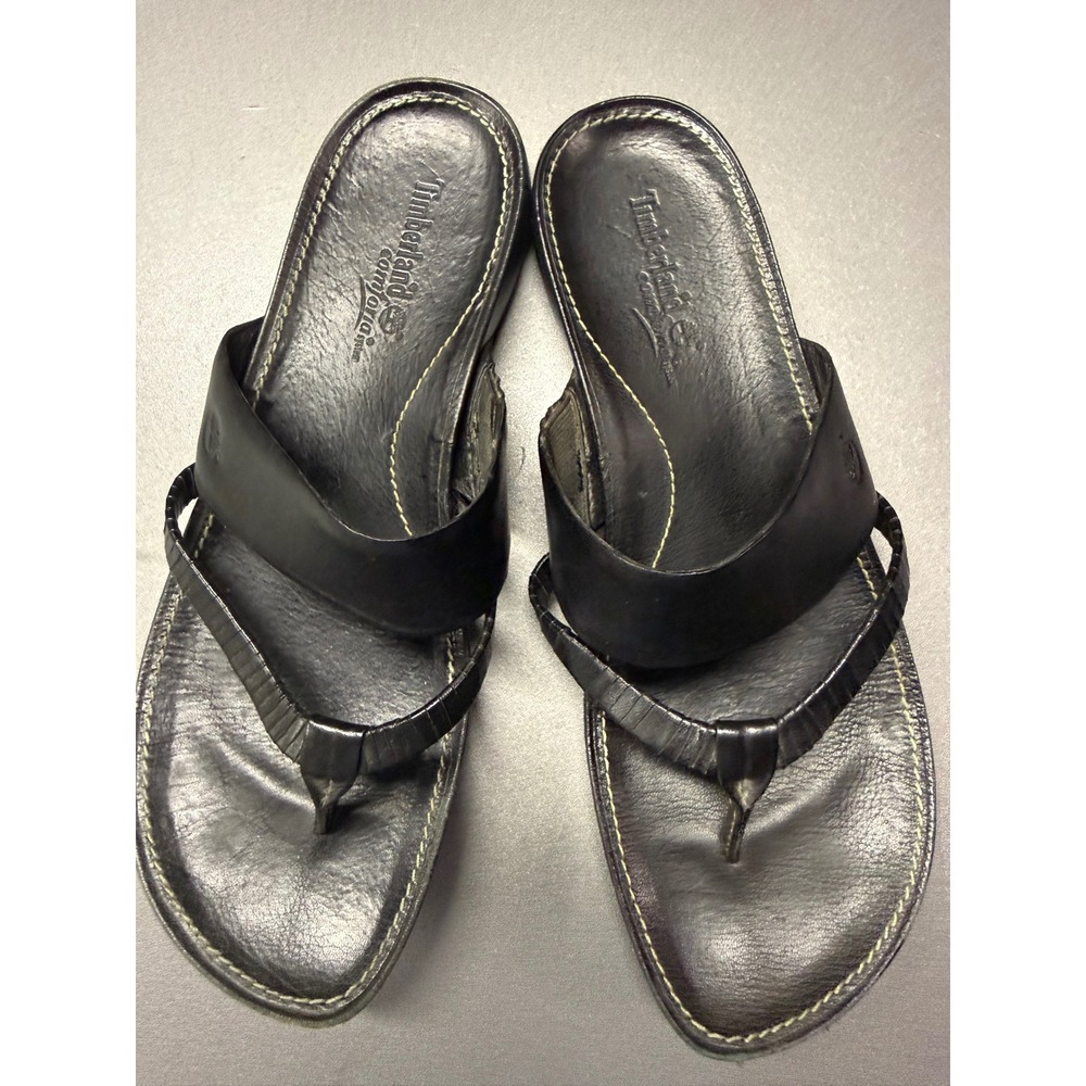 Timberland Comfort System Black Leather Thong Slide Sandals 9M 97349 4660